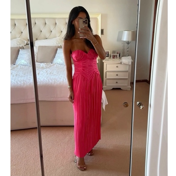 Cult Gaia Ashika Pleated Plisse Strapless Corset Dress Sangria Pink NEW with tag - Picture 2 of 9